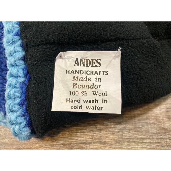 Andes Handicrafts Blue Trapper Hat Unisex Ecuador Fleece Lined 100% Wool - Picture 5 of 10